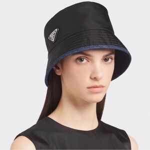 Prada Nylon& Denim reversible Black Bucket Hat